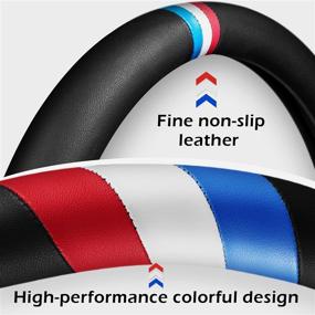 img 1 attached to GOHI YANDA Car Steering Wheel Cover - Sports Protector Non-Slip Leather Steering Wheel - 15 Inch Universal M Color Compatible Set - BMW Three-Color Design