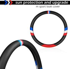 img 2 attached to GOHI YANDA Car Steering Wheel Cover - Sports Protector Non-Slip Leather Steering Wheel - 15 Inch Universal M Color Compatible Set - BMW Three-Color Design