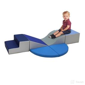 img 2 attached to 🧸 FDP SoftScape Playtime All Around Climber for Crawling Infants and Toddlers, Soft Foam Indoor Active Play Set with Steps and Slides, Enhancing Cognitive Development and Motor Skills (6-Piece) - Navy/Powder Blue, 13021-NVPB
