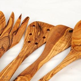 img 1 attached to BeldiNest Set Of Five Kitchen Utensils Handcrafted From Dense Olive Wood: Spoon & Fork (Salad Servers), Set Of 2 Spatulas And Large Ladle