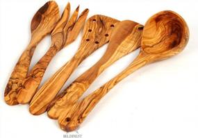 img 2 attached to BeldiNest Set Of Five Kitchen Utensils Handcrafted From Dense Olive Wood: Spoon & Fork (Salad Servers), Set Of 2 Spatulas And Large Ladle