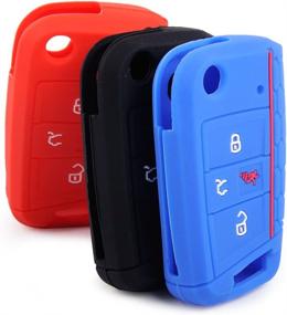 img 3 attached to 🔵 Blue Silicone Key Cover Case Remote Fob Protector for VW Golf Polo 2016-2017, Beler 4 Button