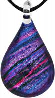 chuvora hand blown glass striped pear teardrop pendant necklace for women, purple red black 16-18 inches logo