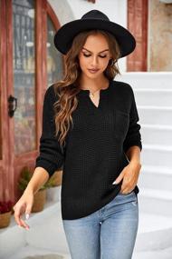 img 3 attached to Oversized Waffle Sweater With Pockets And Side Slits For Women - Stylish And Casual Tunic Jumper Top With Ribbed Detail And Long Sleeves