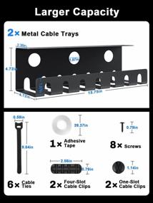 img 2 attached to Under Desk Cable Management Tray 2 Pack, Metal Wire Organizer Basket For Home Office Computer Desk Cord Hider, No Drill/Drill PC Raceway 15.75''X4.72''X4.72'', Black