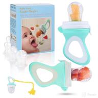 🍍 diverse baby fruit feeder pacifier set - fresh food teething toy, 2 pack with 6 silicone sac, 1 pacifier clip (blue) logo