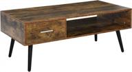 homcom 43 mid-century modern coffee table with drawer, shelf and cocktail center table for living room decor, rustic brown logo