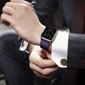 img 2 attached to Кожаный ремешок для часов KYISGOS-совместим с Apple Watch Ultra SE2 серии SE 8 7 6 5 4 3 2 1 (фиолетовый/серебристый), ремешок из натуральной кожи для часов 49 мм/45 мм/44 мм/42 мм