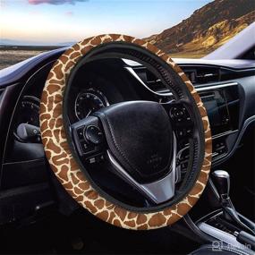 img 4 attached to CLOHOMIN Brown Giraffe Print Car Wheel Cover Steering Wheel Protector For Women Men Microfabric Auto Steering Wheel Covers Universal 14-15 Inch Car Interior Accessories