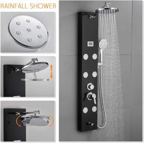 img 3 attached to Modern 304 Stainless Steel Rainfall Shower Panel Tower With 9-Inch Round Shower, 6 Body Massage Jets And Tube Spout - Temperature Display Included!