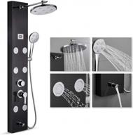 modern 304 stainless steel rainfall shower panel tower with 9-inch round shower, 6 body massage jets and tube spout - temperature display included! logo