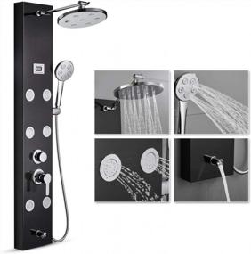 img 4 attached to Modern 304 Stainless Steel Rainfall Shower Panel Tower With 9-Inch Round Shower, 6 Body Massage Jets And Tube Spout - Temperature Display Included!