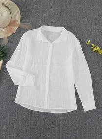 img 1 attached to Women'S V-Neck Rolled Sleeve Button-Down Blouse Tops
