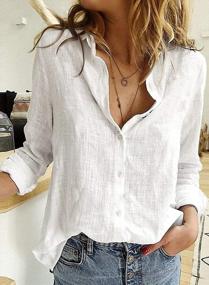 img 3 attached to Women'S V-Neck Rolled Sleeve Button-Down Blouse Tops