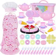 набор игрушек play food из 54 предметов с аксессуарами для чаепития, печеньем и мороженым - идеальный кухонный набор для девочек с шляпой шеф-повара и розовым фартуком - идеальный подарок для детей и малышей logo
