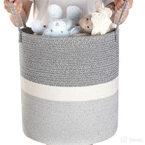 img 4 attached to 🧺 Extra-Large Handwoven Storage Basket for Living Room Blankets, Laundry, or Kids' Toys - Stylish Cotton Rope Decorative Basket - Playroom Storage Tote Bins - Tall Round Baskets for Organizing 16"D x 18"H