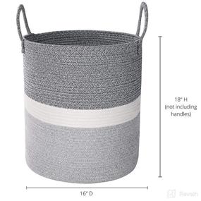 img 2 attached to 🧺 Extra-Large Handwoven Storage Basket for Living Room Blankets, Laundry, or Kids' Toys - Stylish Cotton Rope Decorative Basket - Playroom Storage Tote Bins - Tall Round Baskets for Organizing 16"D x 18"H