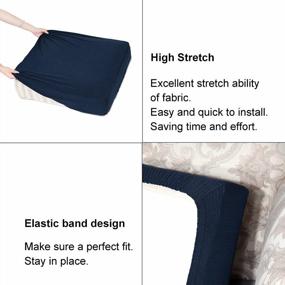img 1 attached to Темно-синий эластичный чехол для диванной подушки с эластичным дном - маленький размер для защиты мебели из спандекса от WOMACO