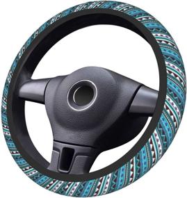 img 1 attached to 🚗 Boho Steering Wheel Cover - Non-Slip Neoprene Ethnic Style Blue Stripe Wrap for Car, SUV, Truck - Universal 15 Inches - Women & Men's Car Accessories Protector