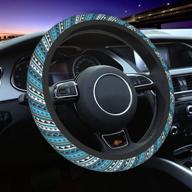 🚗 boho steering wheel cover - non-slip neoprene ethnic style blue stripe wrap for car, suv, truck - universal 15 inches - women & men's car accessories protector логотип