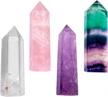 set of 4 healing crystal wands - amethyst, rock quartz, rose quartz, and rainbow fluorite - 6 faceted single point reiki stones for meditation, therapy, and decor - 2 inch size by mookaitedecor logo