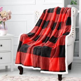 img 4 attached to Stay Cozy This Winter With Our Buffalo Check Sherpa Fleece Blanket - Red Black Checkered Sofa Bed Throw For Maximum Comfort