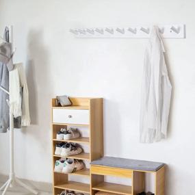 img 2 attached to Wall-Mounted Bamboo Coat Rack With 10 Pegs, Ideal For Hanging Backpacks, Coats, Towels And Hats, 16'' Hole To Hole, In A Sleek White Finish - SKOLOO