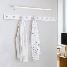 img 3 attached to Wall-Mounted Bamboo Coat Rack With 10 Pegs, Ideal For Hanging Backpacks, Coats, Towels And Hats, 16'' Hole To Hole, In A Sleek White Finish - SKOLOO
