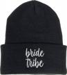 funky junque bride tribe knit beanie with embroidery - warm and stylish skull cap hat for brides logo