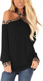 img 4 attached to Minclouse Women'S Off The Shoulder Long Sleeve Tunic Tops Fall Casual Leopard Print Sexy Blouse Criss Cross Strappy Shirts