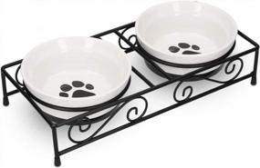 img 4 attached to Стильная и практичная керамическая миска для домашних животных с нескользящей металлической подставкой - идеально подходит для кошек, маленьких собак и щенков