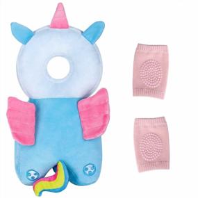 img 4 attached to Protect Your Baby With Shuangjishan'S Adjustable Head Protector & Knee Pads Set In Blue Unicorn Design