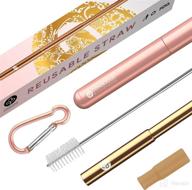 conscious kitchenware: portable rose gold metal straws with case - eco-friendly and collapsible stainless steel straw set incl. cleaning brush logo