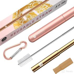 img 4 attached to Conscious Kitchenware: Portable Rose Gold Metal Straws with Case - Eco-friendly and Collapsible Stainless Steel Straw Set incl. Cleaning Brush