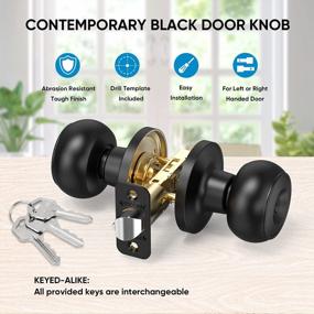 img 3 attached to Round Matte Black Door Knob Lock, TICONN Keyed Entry Handle For Interior Bedroom, Bathroom & Closet Doors (Keyed Alike 1 Pack)