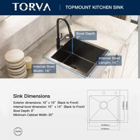 img 2 attached to 18" TORVA Gloss Black Drop-In Topmount Kitchen Sink, 16 Gauge Stainless Steel With PVD Coated Gunmetal NanoTek Single Bowl Bar/Prep Basin - 9 Inch Deep Dark Gray