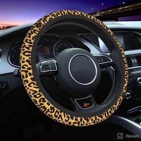 img 4 attached to Leopard Print Steering Wheel Cover Universal 15 Inch Cute Car Accessories For Women Men Protector Anti-Slip Sweat Absorption Fit Sedans Vehicles SUVs Vans Trucks Pickup