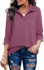 img 4 attached to Women'S 3/4 Roll Sleeve V Neck Tunic Blouse Work Casual Shirt Top By Furnex