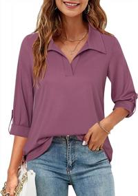 img 3 attached to Women'S 3/4 Roll Sleeve V Neck Tunic Blouse Work Casual Shirt Top By Furnex