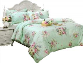 img 4 attached to Queen Size FADFAY Green Floral Duvet Cover Set - Vintage Flower Printed Bedding, Ultra Soft 100% Cotton Designer 3 Piece (1Duvet Cover & 2Pillowcases) Simple Style