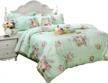 queen size fadfay green floral duvet cover set - vintage flower printed bedding, ultra soft 100% cotton designer 3 piece (1duvet cover & 2pillowcases) simple style logo