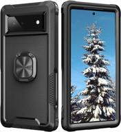 petocase pixel 6 case: heavy-duty, shockproof full body with 360° ring holder and kickstand – black logo