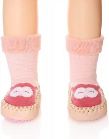 img 4 attached to Eocom для маленьких мальчиков и девочек, мокасины с животными, нескользящие домашние тапочки, зимняя теплая обувь, носки