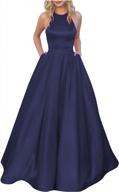 long satin prom dress with beaded halter, a-line cut and convenient pockets for women's formal evening gown logo