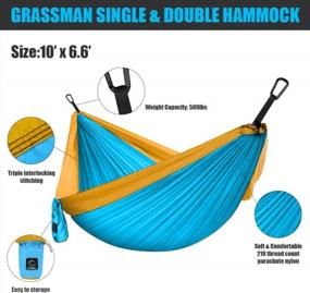 img 3 attached to Grassman Camping Hammock Double & Single Portable Hammock With Tree Straps, Lightweight Nylon Parachute Hammocks Camping Accessories Gear For Indoor Outdoor Backpacking, Travel, Hiking, Beach