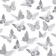 3d butterfly wall decor, 48 pcs 4 styles 3 sizes removable metallic sticker room mural decals kids bedroom nursery classroom wedding diy gift sliver logo