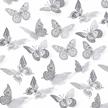 3d butterfly wall decor, 48 pcs 4 styles 3 sizes removable metallic sticker room mural decals kids bedroom nursery classroom wedding diy gift sliver logo