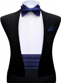 img 3 attached to HISDERN Men'S Navy Blue/Gray Satin Cummerbund Stripe Bow Tie And Handkerchief Set
