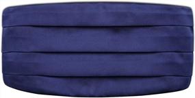img 1 attached to HISDERN Men'S Navy Blue/Gray Satin Cummerbund Stripe Bow Tie And Handkerchief Set