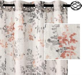 img 4 attached to 84 Inch Grey & Coral Floral Sheer Linen Curtains - H.VERSAILTEX Draperies For Living Room/Bedroom Window Treatment Grommet 2 Panels